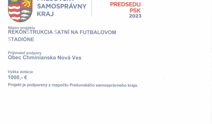 Fotka - Rekonštrukcia šatní na futbalovom štadióne Chminianska Nová Ves prostredníctvom Výzvy predsedu PSK 2023